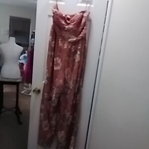 Strapless Jumpsuit Mauve and Light Pink Floral By Band Of Gypsies XL
